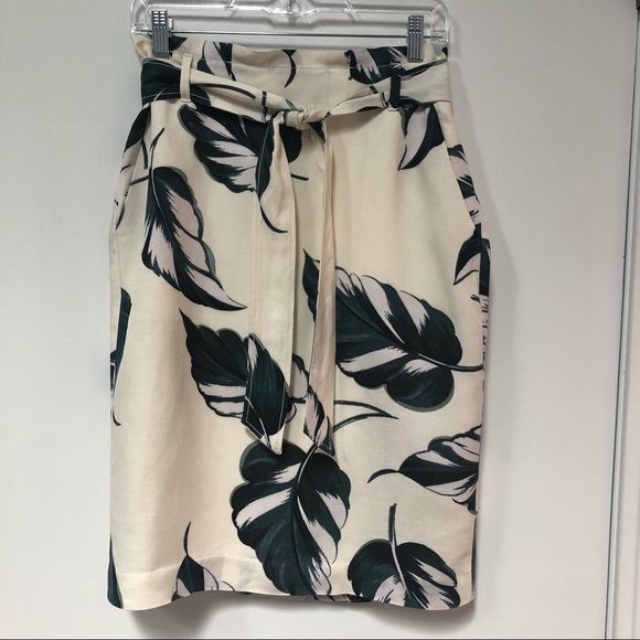 Ann Taylor linen blend paper bag waist pencil skirt size 4 EUC ivory dark green - Picture 2 of 11